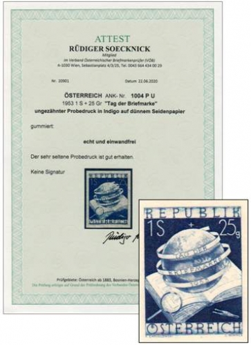 Tag der Briefmarke 1953 Probedruck - ANK 1004 PU - Probedruck ungezähnt - Postfrisch **